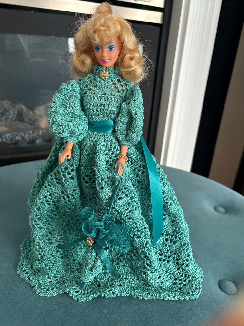Vintage 1966 Barbie with Crochet Dress & Parasol
